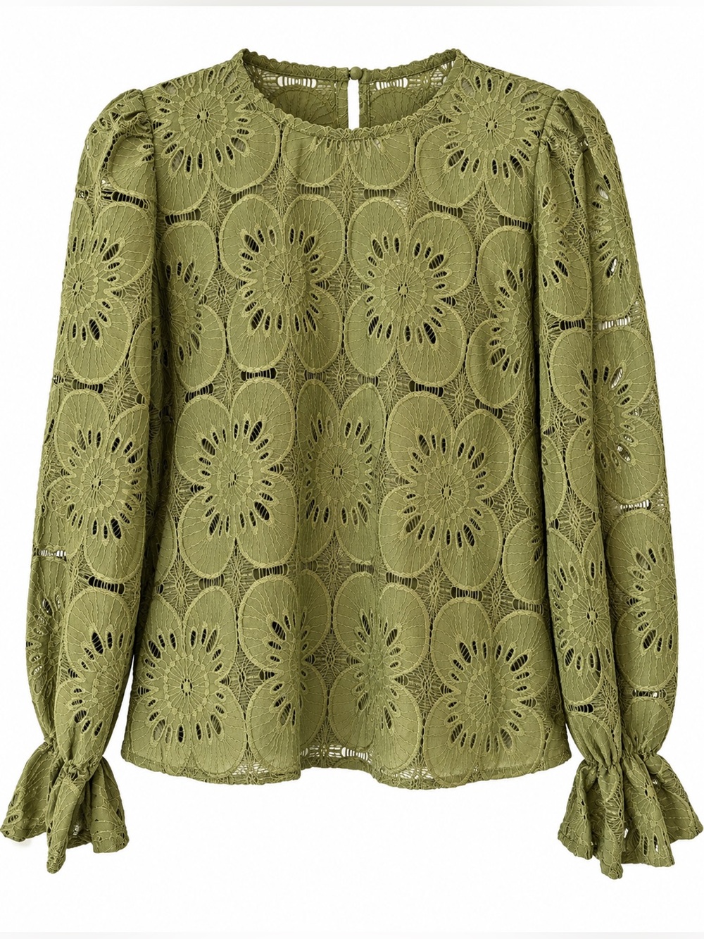 Cupshe Green Floral Eyelet Long Sleeve Blouse NWT - Size S